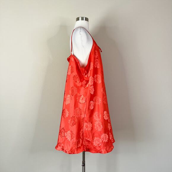 Lane Bryant | Y2K Vintage Floral Orange Satin Halter Tie Slip Short Pajama Dress - Picture 5 of 9